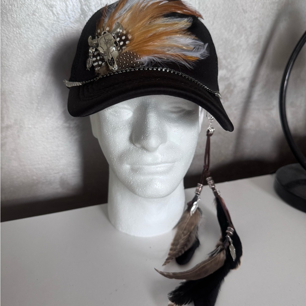 Black Feather Embellished Cap